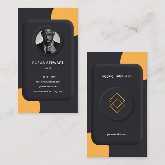 Custom Branded Black Yellow Elegant 3D  Business Card (Front/Back)