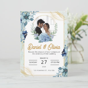 Custom Branded Blue and White Floral Wedding Invitation