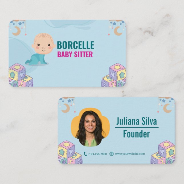 Custom Branded Blue Baby Sitter Business Card (Front/Back)