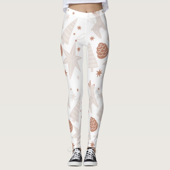 Custom Branded Brown White Christmas Leggings (Front)