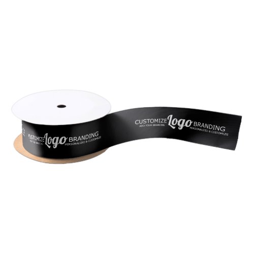 Custom Branded Business Company Logo Black Satin Ribbon