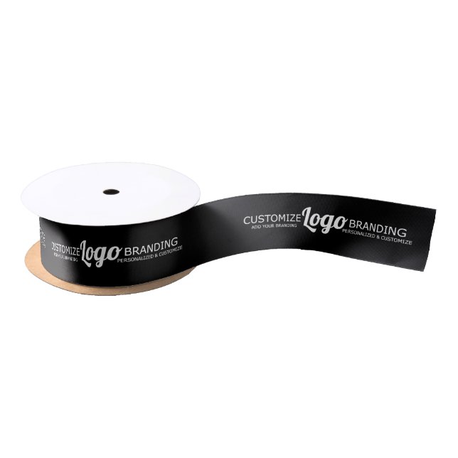 Custom Branded Business Company Logo Black Satin Ribbon (Spool)