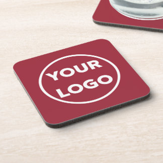 Custom Branded Business Company Logo Burgundy Red Beverage Coaster