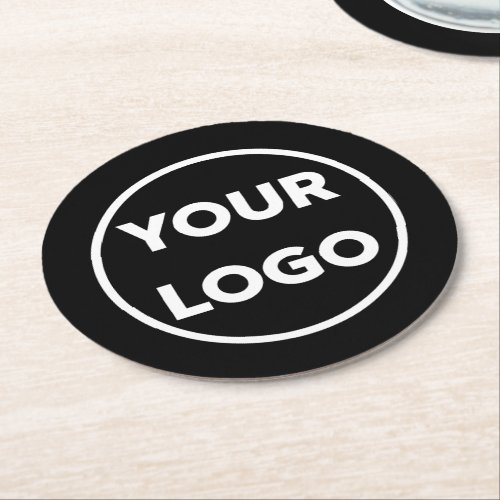 Custom Branded Business Company Logo on Black Round Paper Coaster