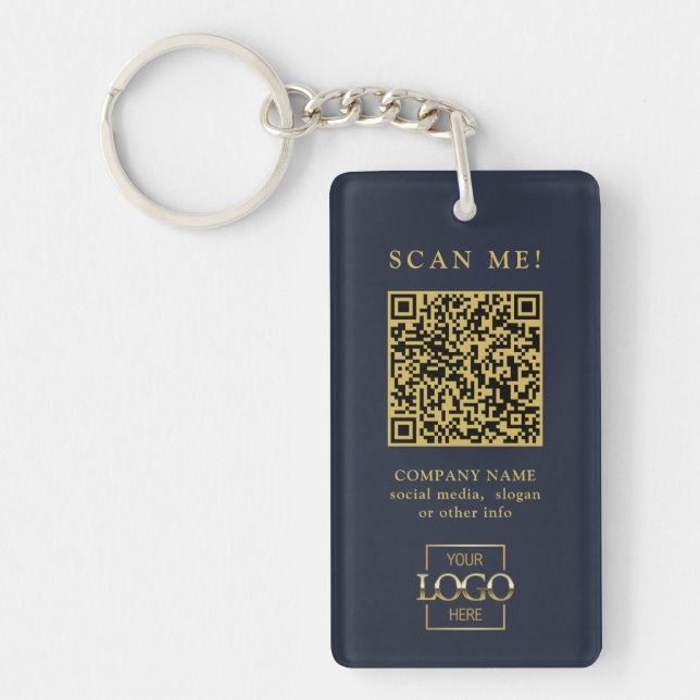 Custom Branded Business Logo QR Code Modern Keycha Keychain (Front)