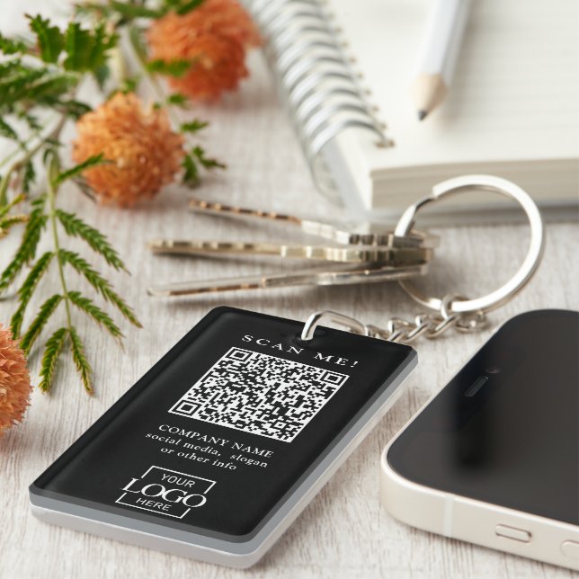Custom Branded Business Logo QR Code Modern Keychain (Front Right)