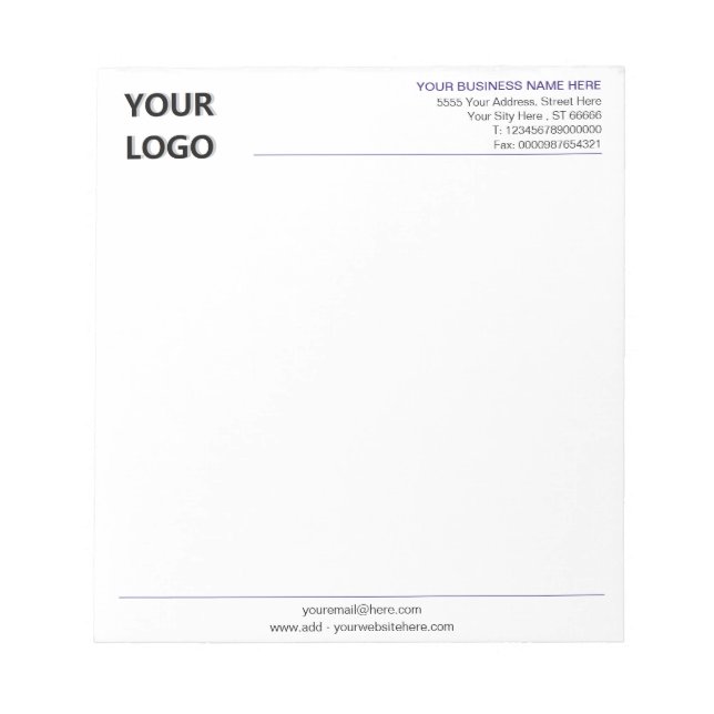 Custom Branded Business Stationery Notepad Example (Front)