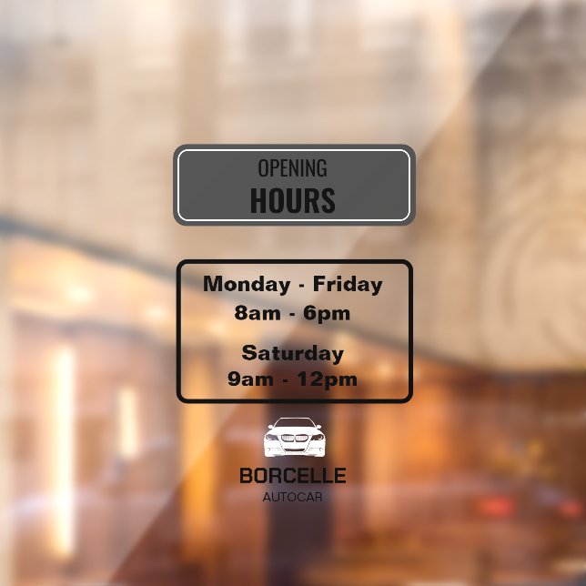 Custom Branded Car Showroom Opening Hours Black Window Cling (Sheet 2)