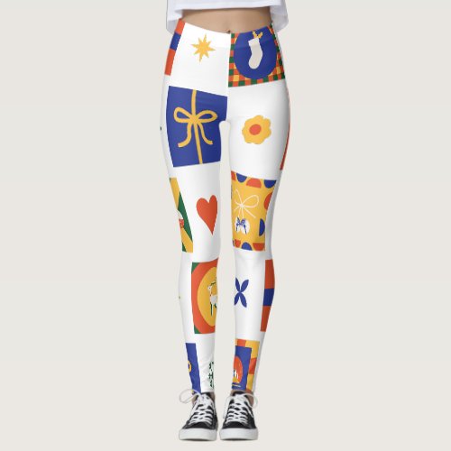 Custom Branded Christmas in Orange Blue Green Leggings