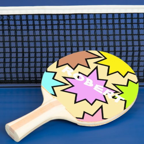 Custom Branded Colorful Comic Name Typography Ping Pong Paddle