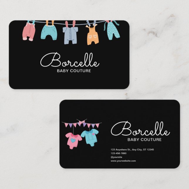 Custom Branded Cream and Blue Baby Couture Business Card (Front/Back)