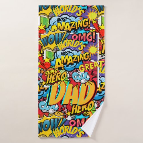 Custom Branded DAD Gift _ Comic Superhero Fun Name Bath Towel