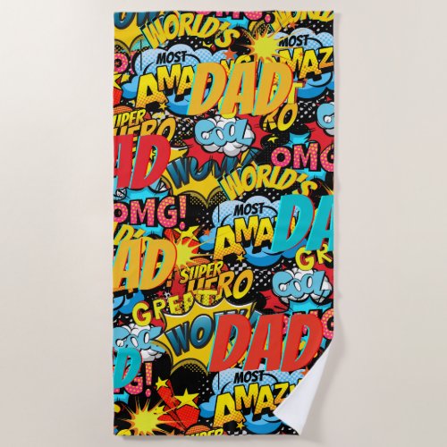 Custom Branded DAD Gift _ Comic Superhero Fun Name Beach Towel