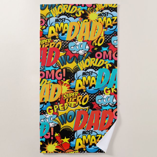 Custom Branded DAD Gift - Comic Superhero Fun Name Beach Towel (Front)