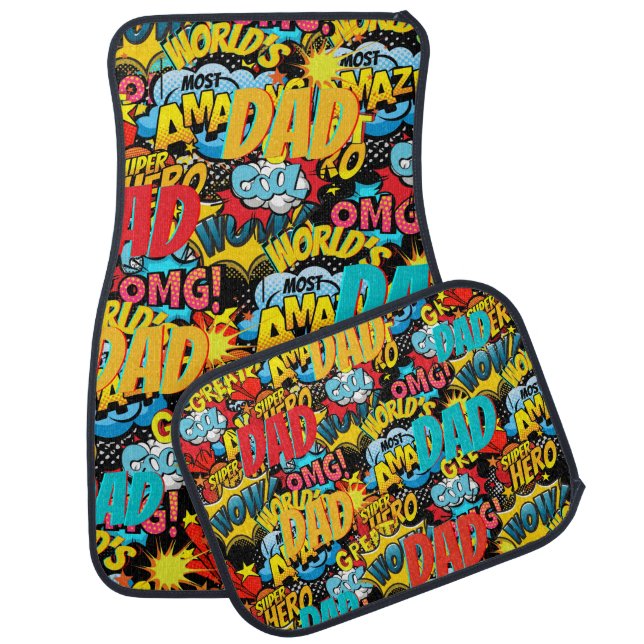 Custom Branded DAD Gift - Comic Superhero Fun Name Car Floor Mat (Set)