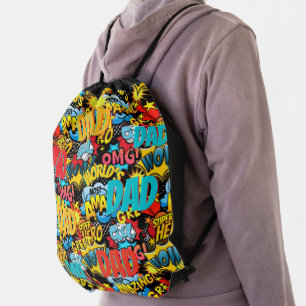 Custom Branded DAD Gift - Comic Superhero Fun Name Drawstring Bag