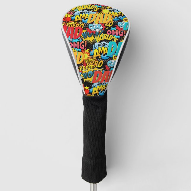 Custom Branded DAD Gift - Comic Superhero Fun Name Golf Head Cover (Front)
