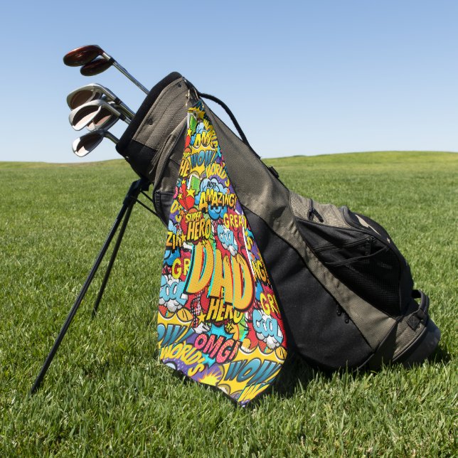 Custom Branded DAD Gift - Comic Superhero Fun Name Golf Towel (Green)