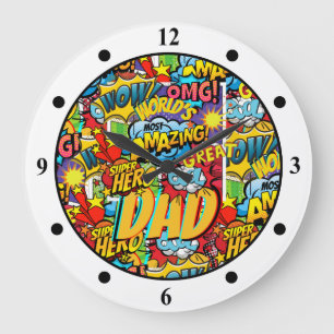 Custom Branded DAD Gift - Comic Superhero Fun Name Large Clock