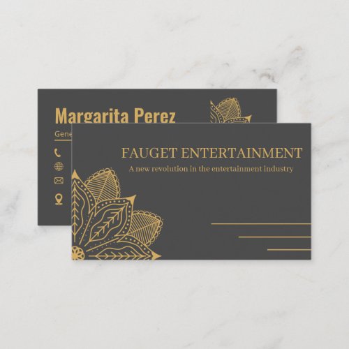 Custom Branded Dark Grey  Gold Elegant Name  Business Card