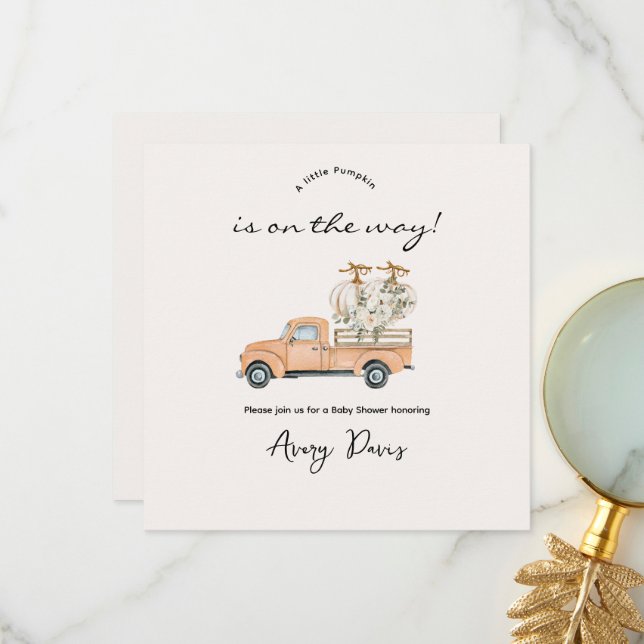 Custom Branded Fall Pumpkin Baby Shower Invitation (Front/Back In Situ)