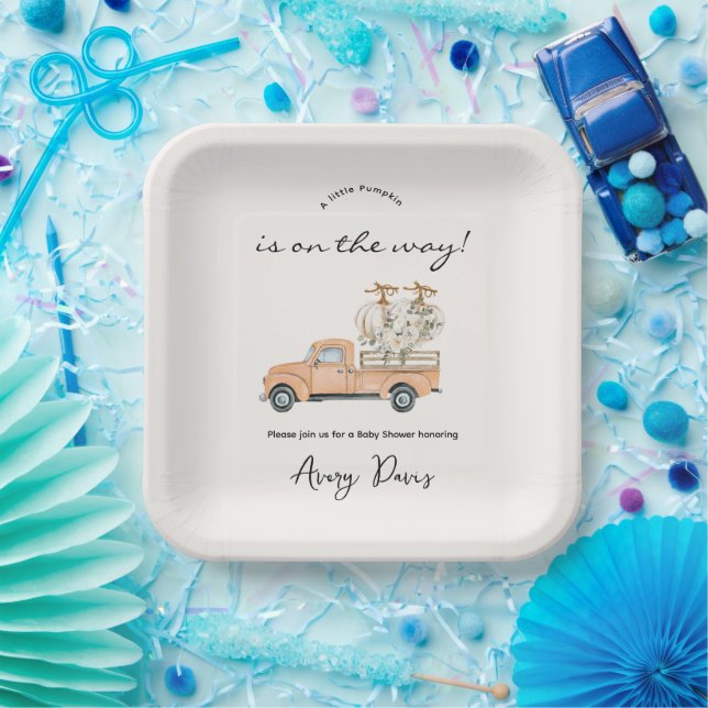 Custom Branded Fall Pumpkin Baby Shower  Paper Plates (Party)