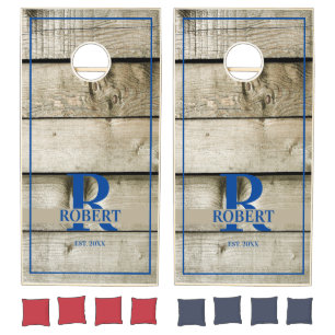 Custom Branded Farmhouse Family Monogram Name Wood Cornhole Set