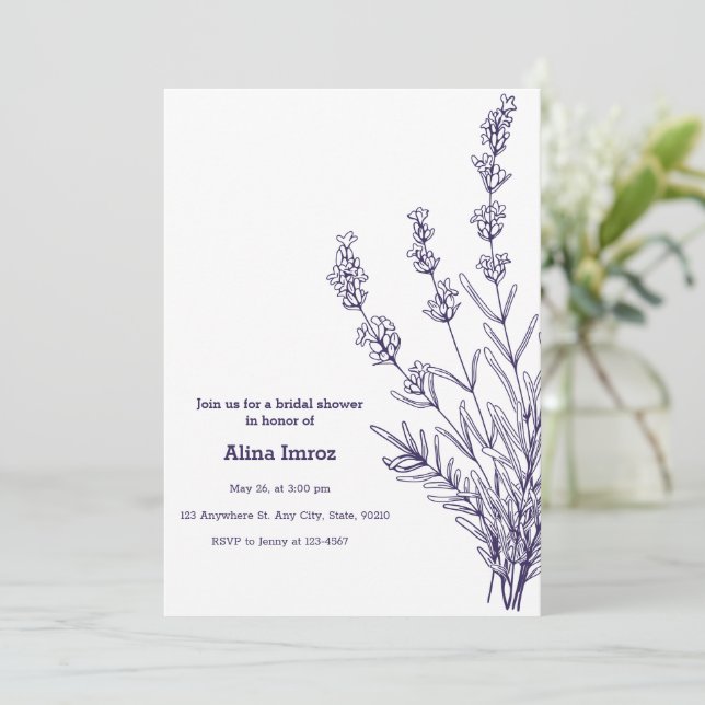 Custom Branded French lavender flowers Invitation (Standing Front)