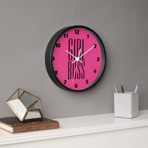 Custom Branded Girl Boss Black Hot Pink 10 Wall Clock
