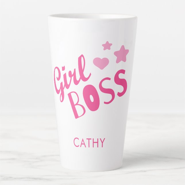Custom Branded Girl Boss Fun Typography Pink  Latte Mug (Front)