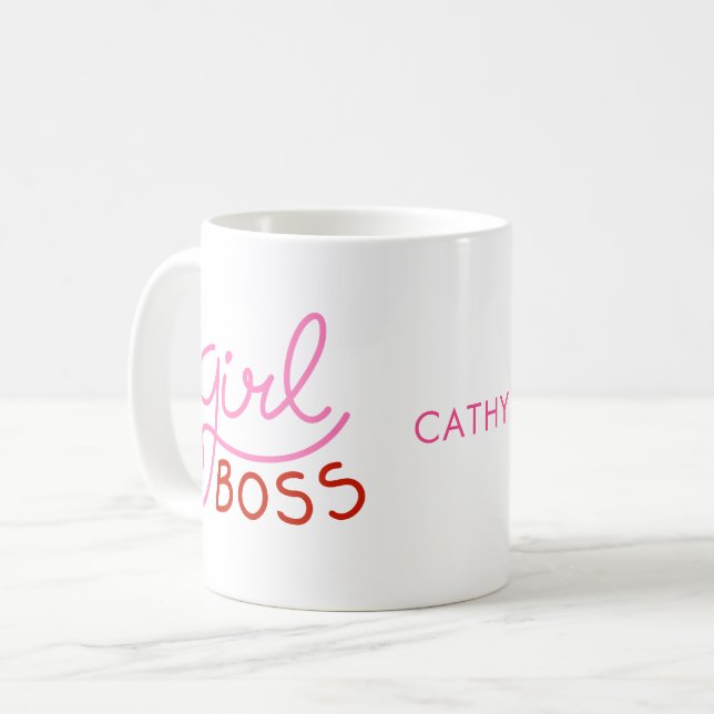 Custom Branded Girl Boss Funky Hearts Name  Coffee Mug (Front Left)
