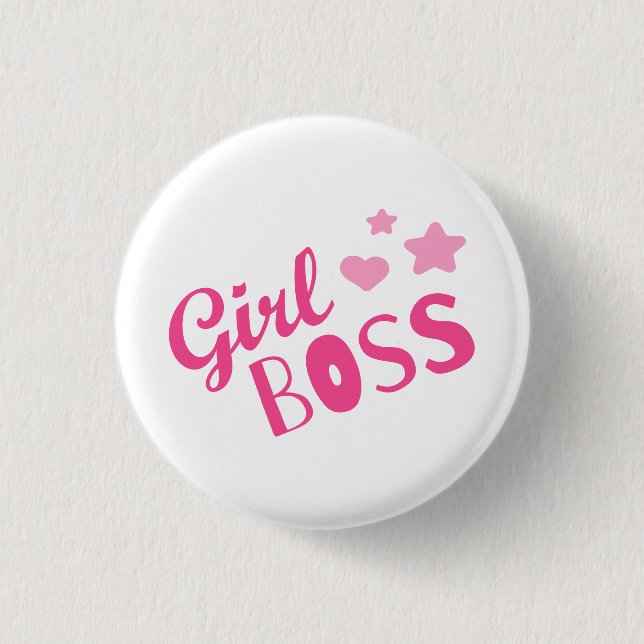 Custom Branded Girl Boss Stylish Pink Black Hearts Button (Front)