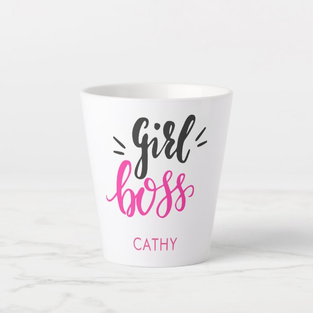 Custom Branded Girl Boss Typography Pink Black  Latte Mug (Front)