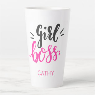 Custom Branded Girl Boss Typography Pink Black Latte Mug