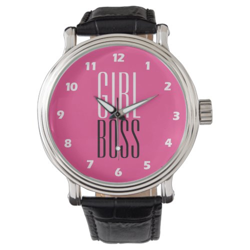 Custom Branded Girl Boss Typography Pink Color Watch