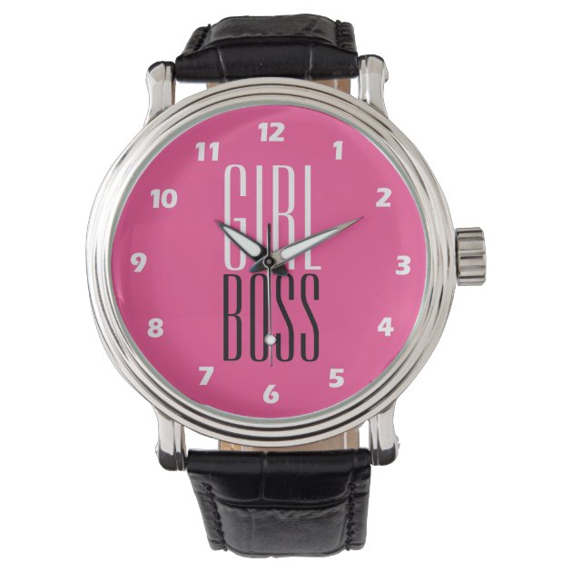 Custom Branded Girl Boss Typography Pink Color Watch Zazzle