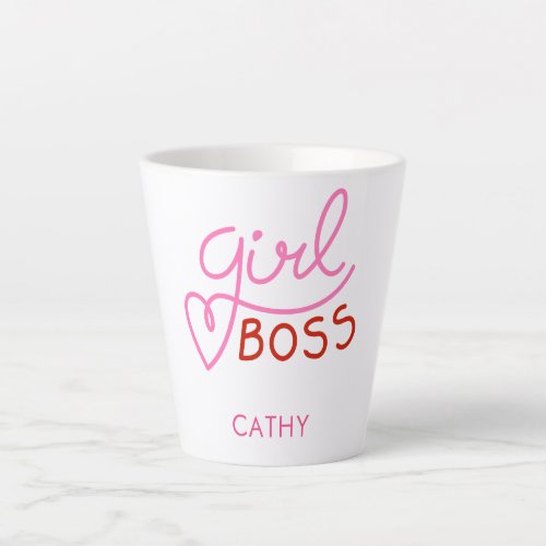 Custom Branded Girl Boss Typography Pink Red Heart Latte Mug