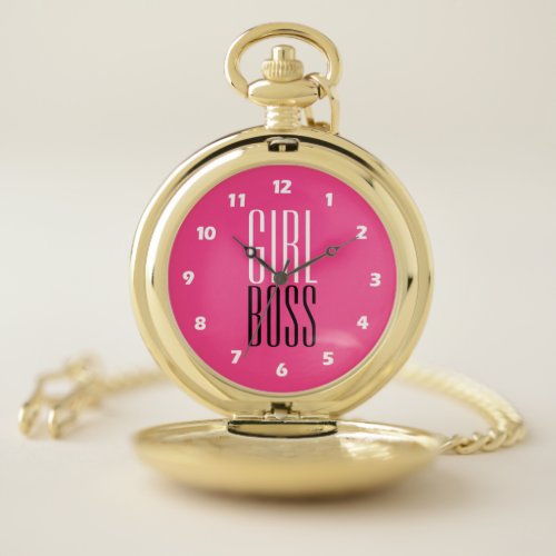 Custom Branded Girl Boss Typography Pocket Watch