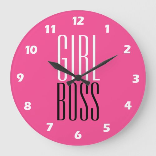 Custom Branded Girl Boss White Black Hot Pink  Large Clock