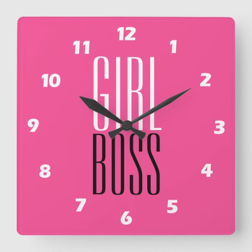 Custom Branded Girl Boss White Black Hot Pink Square Wall Clock
