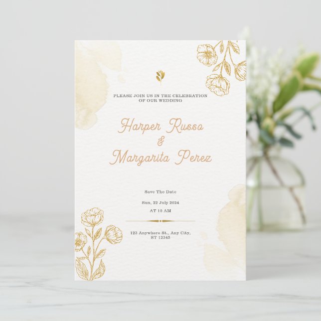 Custom Branded Gold Rustic Wedding Invitation (Standing Front)