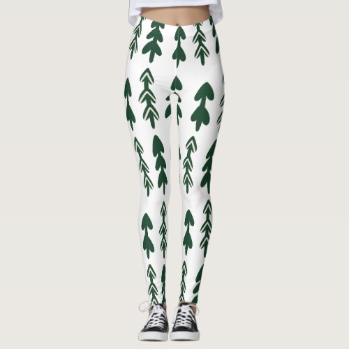 Custom Branded Green Beige Handdrawn Christmas  Leggings