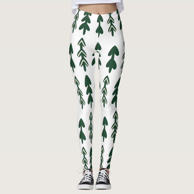 Custom Branded Green Beige Handdrawn Christmas  Leggings (Front)