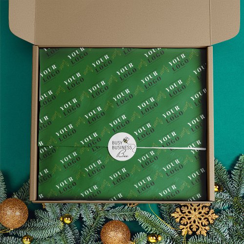 Custom branded Green Christmas Holly tiled logo Tissue Paper