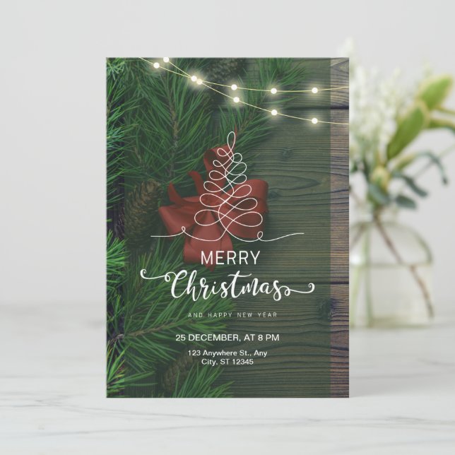 Custom Branded Green Simple Merry Christmas Invitation (Standing Front)
