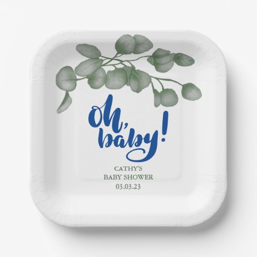 Custom Branded Greenery Oh Baby  Baby Shower 9  Paper Plates