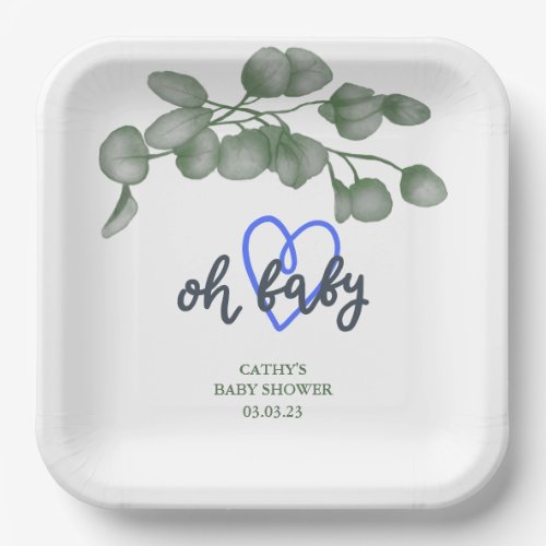 Custom Branded Greenery Oh Baby  Baby Shower 9  Paper Plates