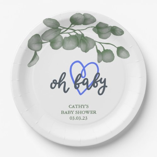 Custom Branded Greenery Oh Baby  Baby Shower  Paper Plates