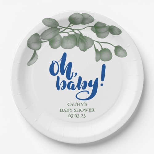 Custom Branded Greenery Oh Baby  Baby Shower  Paper Plates