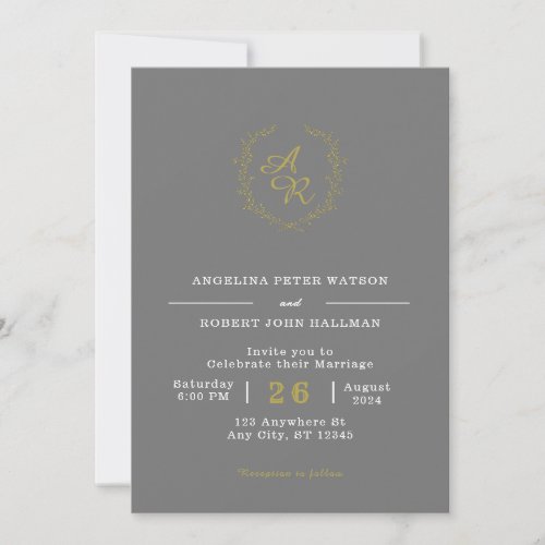 Custom Branded Grey and Gold Elegant Wedding  Invitation